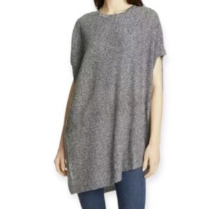 Eileen Fisher Hemp Blend Asymmetrical Hem Tunic Top Black White SM/PM